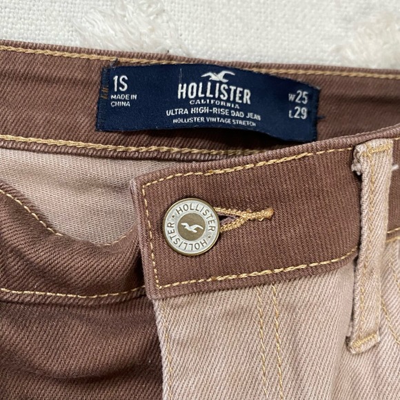 Hollister Ultra High Waisted Patched Denim Dad Jean Brown  Women’s Size 25 - Picture 3 of 9